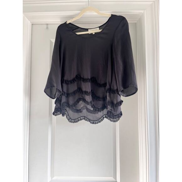 The Great 100% Silk Scalloped Blouse Plum Purple Victorian Size XS Designer - Picture 6 of 6